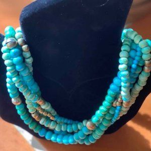 Twisted Strands/Turquoise Color Beads w/Silver